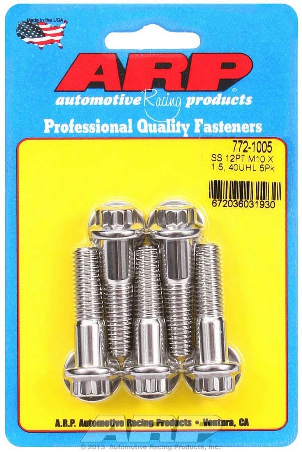 Kit de pernos de acero inoxidable para productos de carreras de autos - 12 puntos (5) 10 mm x 1,5 x 40 mm
