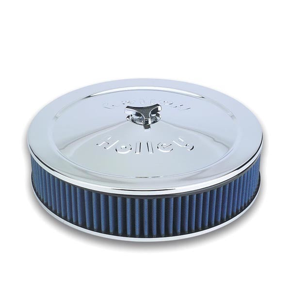 Holley Power Shot 14-inch Round Chrome Air Cleaner Assembly — Fits 5-1/8 inch Carb Flange