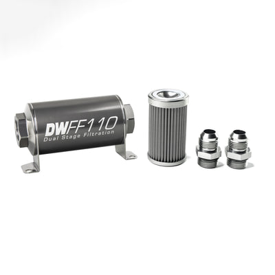 DeatschWerks Inline Fuel Filter 10AN 100 Micron Stainless Steel Housing Kit — Universal Performance