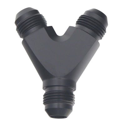 DeatschWerks 8AN Male Flare Y-Fitting — Matte Black Distribution Block