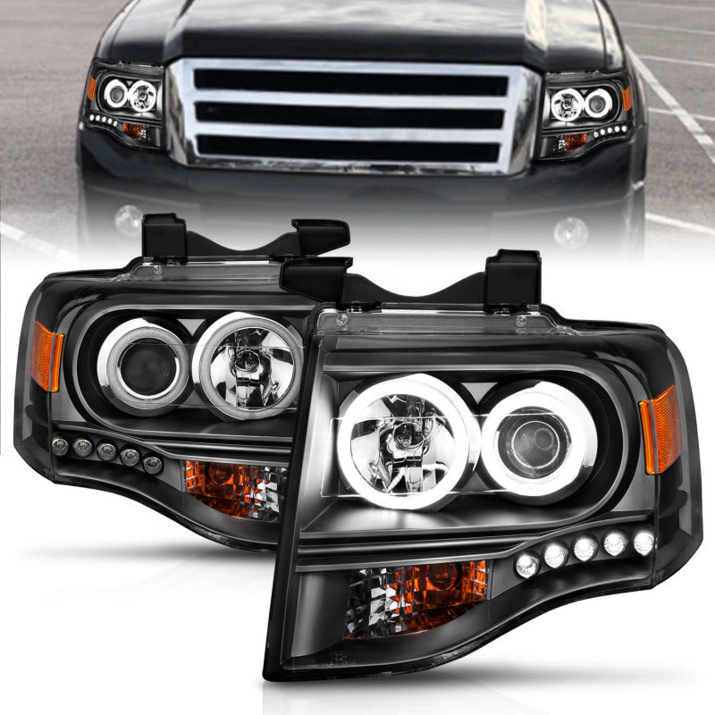 Faros delanteros con proyector ANZO 2007-2014 Ford Expedition con Halo negro