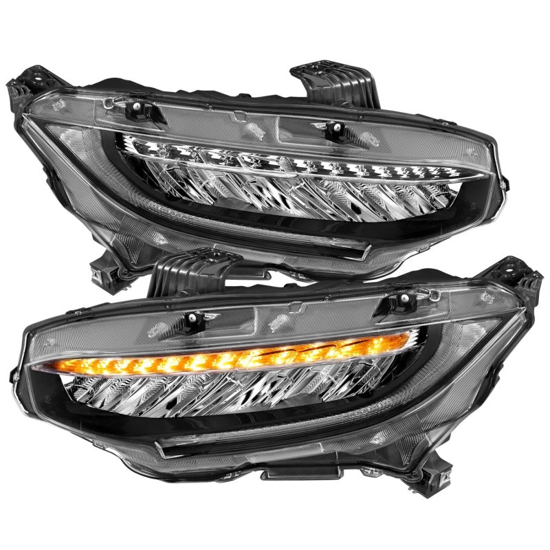 Faros delanteros tipo tablón para Honda Civic ANZO 16-17 con proyector, color negro, con señal de giro secuencial y ámbar