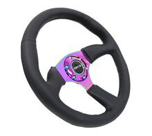 Cargar imagen en el visor de la galería, NRG Reinforced Steering Wheel (350mm / 2.5in. Deep) Leather Race Comfort Grip w/4mm Neochrome Spokes