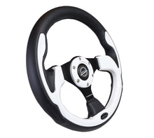 Cargar imagen en el visor de la galería, NRG Reinforced Steering Wheel (320mm) Blk w/White Trim &amp; 4mm 3-Spoke