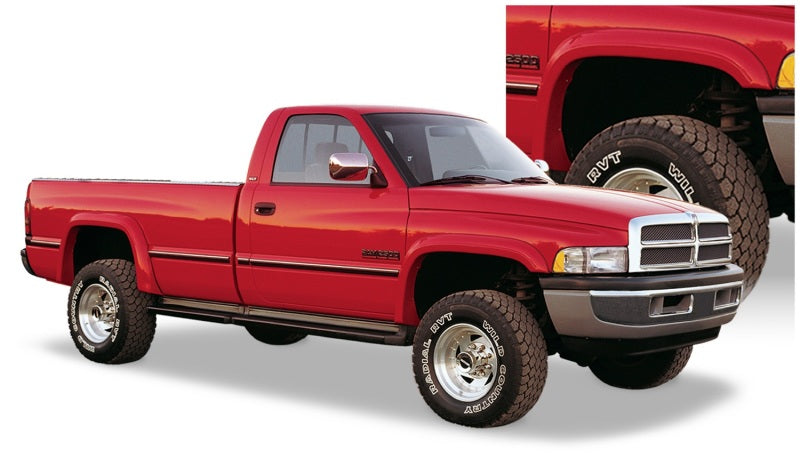 Guardabarros estilo Bushwacker 94-01 Dodge Ram 1500 Fleetside Extend-A-Fender, 4 piezas, 78,0/96,0 pulgadas, caja, color negro