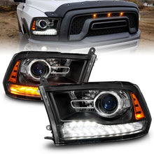 Cargar imagen en el visor de la galería, ANZO 09-18 Dodge Ram 1500/2500/3500 LED Plank Style Headlights Switchback + Sequential - Matte Black