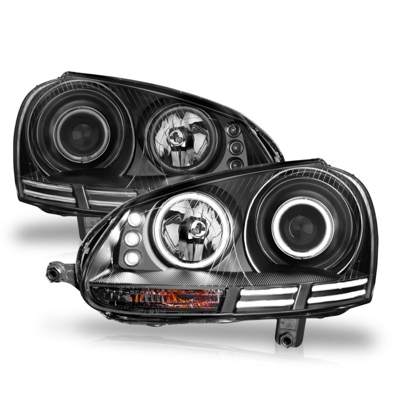 Faros delanteros con proyector ANZO 2006-2009 Volkswagen Rabbit con Halo negro (CCFL)