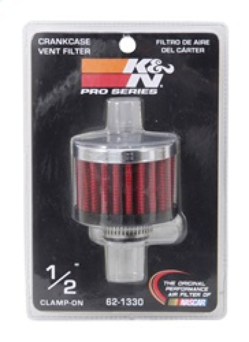 K&N 62-1330 Crankcase Vent Filter - 0.5in Flange ID Rubber Base Clamp-On
