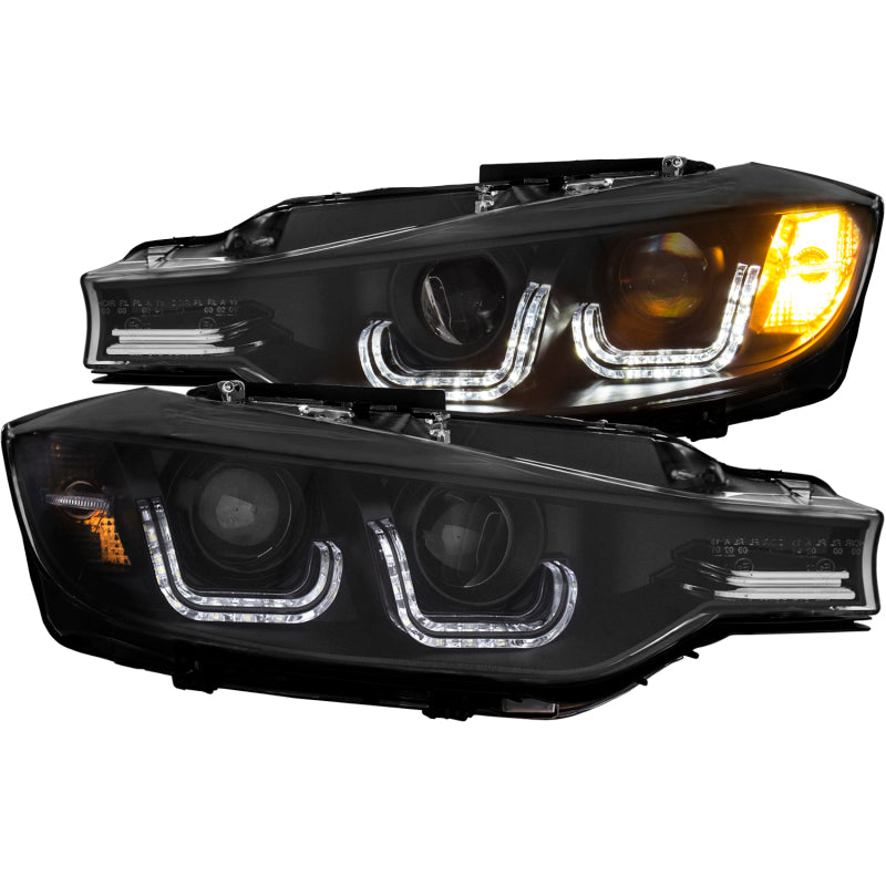 Faros delanteros con proyector ANZO 2012-2015 para BMW Serie 3 con barra en U, color negro