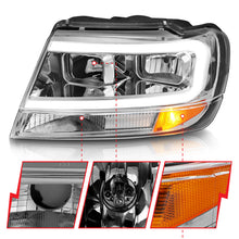 Cargar imagen en el visor de la galería, ANZO 1999-2004 Jeep Grand Cherokee Crystal Headlights w/ Light Bar Chrome Housing