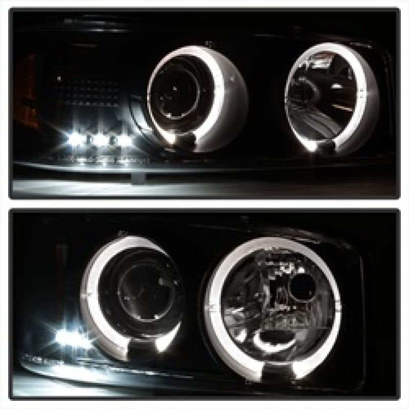 Faros delanteros de proyector LED Halo LED negro Spyder GMC Sierra 1500/2500/3500 99-06 PRO-YD-CDE00-HL-BK