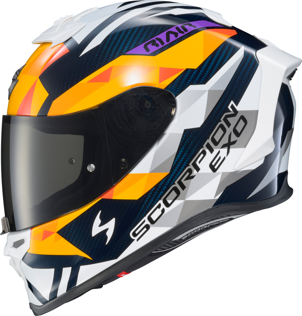 Scorpion EXO EXO-R1 AIR Full Face Helmet Carbon Rastor or/WHT/Blue MD (R1C-2114)