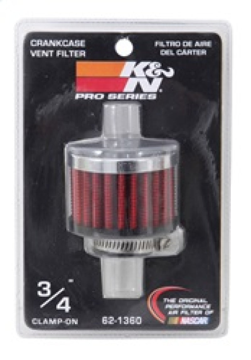 K&N 62-1360 Crankcase Vent Filter - 0.75in Flange ID Rubber Base Clamp-On