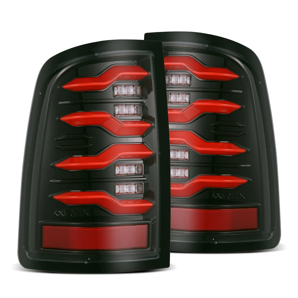 AlphaRex 09-18 Dodge Ram Luxx-Series LED Tail Lights Black w/ Activation Light & Sequential Signal