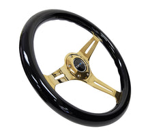 Cargar imagen en el visor de la galería, NRG Classic Wood Grain Steering Wheel (350mm) Black Grip w/Chrome Gold 3-Spoke Center