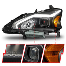 Cargar imagen en el visor de la galería, Faros delanteros de proyector ANZO 13-15 Nissan Altima (sin bombillas HID de fábrica) con carcasa negra y barra de luces