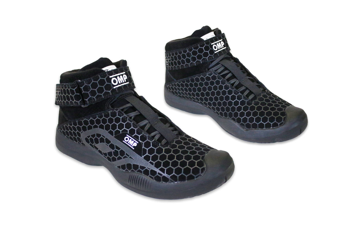 OMP Racing INC Pit Crew SFI Mid-Top Shoes — Black Size 9.5