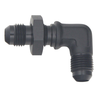 DeatschWerks 6AN Matte Black 90-Degree Bulkhead Adapter (6AN Male to 6AN Male) — Fuel Fitting