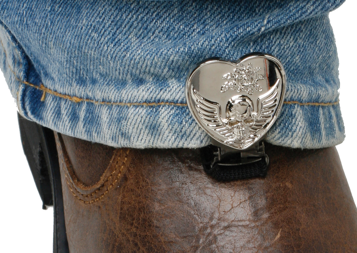 Ryder Clips Clips for Stirrup/Strap Boots Heart/Skull Chrome (HSSC-FC)