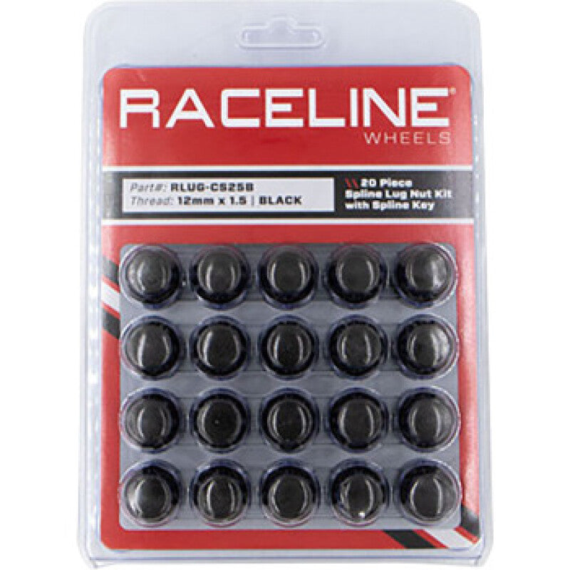 Raceline 12x1.5mm Spline Black Lug Nuts (20 Pack)