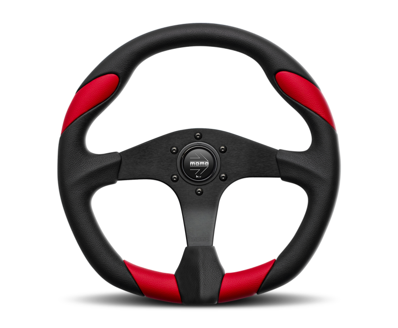 MOMO Retro Steering Wheel 360mm Black Leather White Stitch Brushed Spokes — Universal Fit