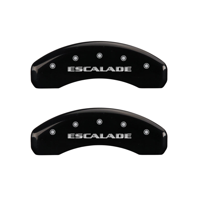 MGP Caliper Covers Engraved Front & Rear Escalade Black Finish Silver Characters — Fits 2007-2018 Cadillac Escalade