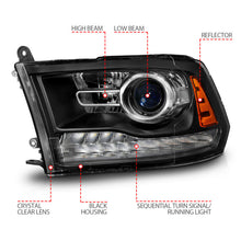 Cargar imagen en el visor de la galería, ANZO 09-18 Dodge Ram 1500/2500/3500 LED Plank Style Headlights Switchback + Sequential - Matte Black