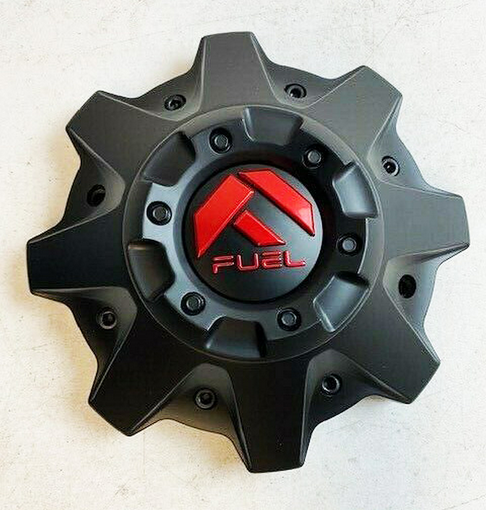 FUEL 8LUG CAP MT-BLACK / RED LOGO