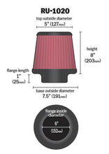 Load image into Gallery viewer, K&amp;N Universal Tapered Filter 6in Flange ID x 7.5in Base OD x 5in Top OD x 8in Height