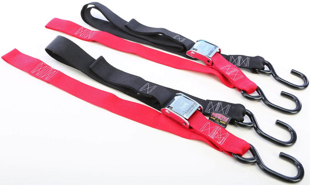 Powertye TIE-Down CAM S-Hook Soft-TYE 1.5"X6' Black/RED Pair (29621)