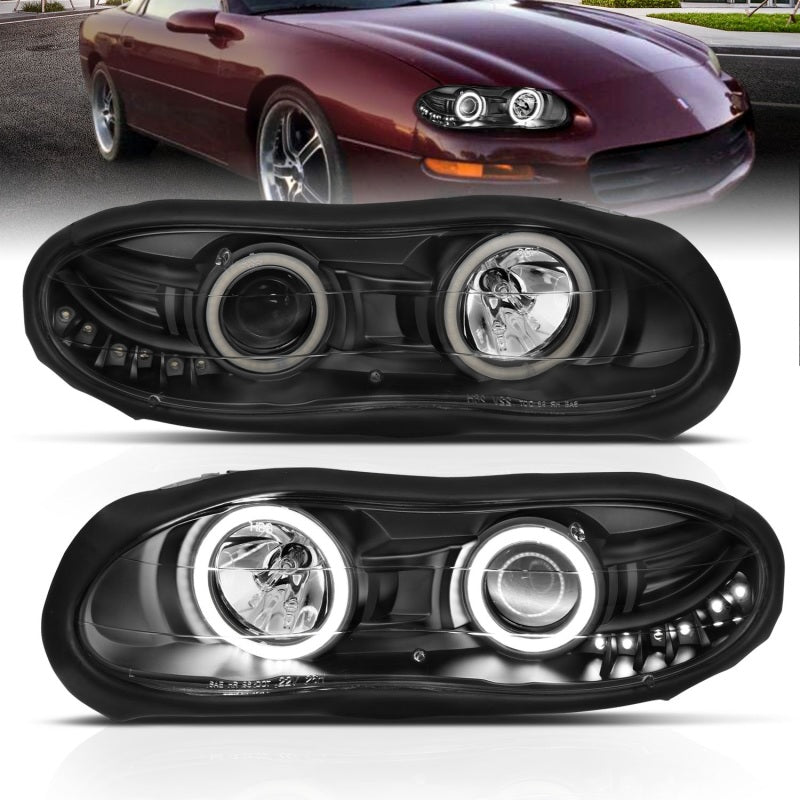 Faros delanteros con proyector ANZO 1998-2002 Chevrolet Camaro con Halo negro