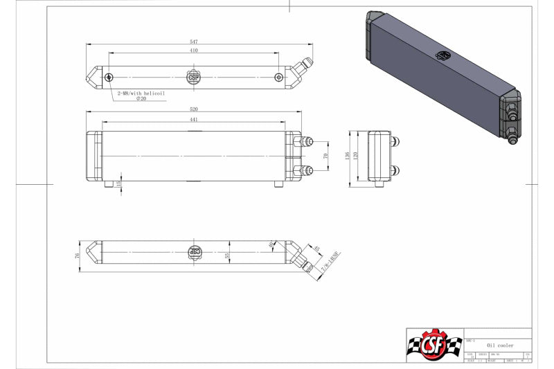 Enfriador de aceite interno/externo universal de doble paso CSF: 22,0 in de largo x 5,0 in de alto x 2,25 in de ancho