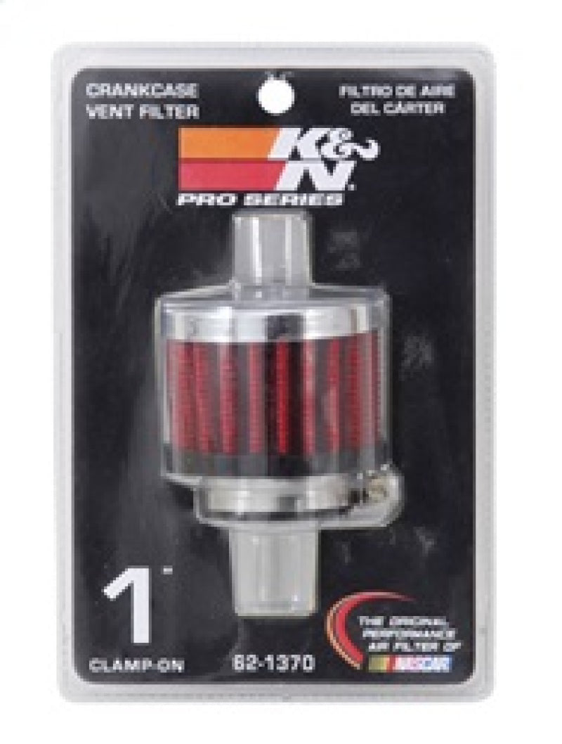 K&N 62-1370 Crankcase Vent Filter - 1in Flange ID Rubber Base Clamp-On