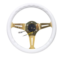 Cargar imagen en el visor de la galería, NRG Classic Wood Grain Steering Wheel (350mm) White Grip w/Chrome Gold 3-Spoke Center