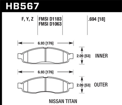 Hawk HPS Street Front Brake Pads — Fits 04-06 Infiniti QX56, 05-06 Armada, 04 Pathfinder, 04-07 Titan