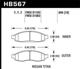 Pastillas de freno delanteras Hawk 04-06 Infiniti QX56 / 05-06 Armada / 04 Pathfinder / 04-07 Titan LTS Street