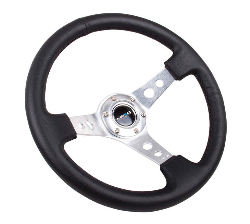 NRG RST-006BK-WT-B Reinforced Steering Wheel 350mm Deep White Leather w/ Black Spokes — Universal Fit