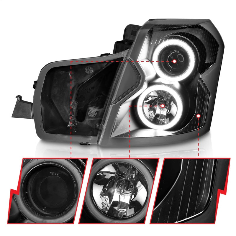 Faros delanteros con proyector ANZO 2003-2007 Cadillac Cts con Halo negro (CCFL)