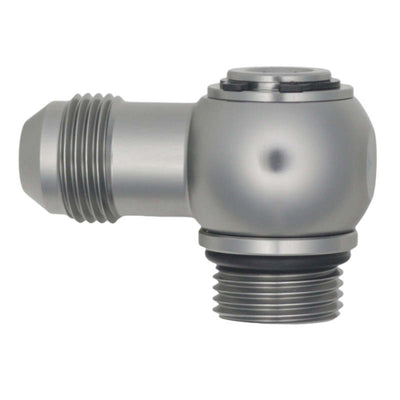 DeatschWerks 8AN ORB to 90-Degree 8AN Male Flare Low Profile Swivel Fitting - Anodized DW Titanium