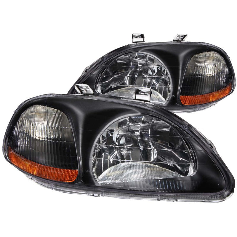 Faros delanteros de cristal ANZO para Honda Civic 1996-1998, color negro