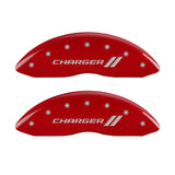 MGP 4 Caliper Covers Engraved Front & Rear With stripes/Charger Red finish silver ch