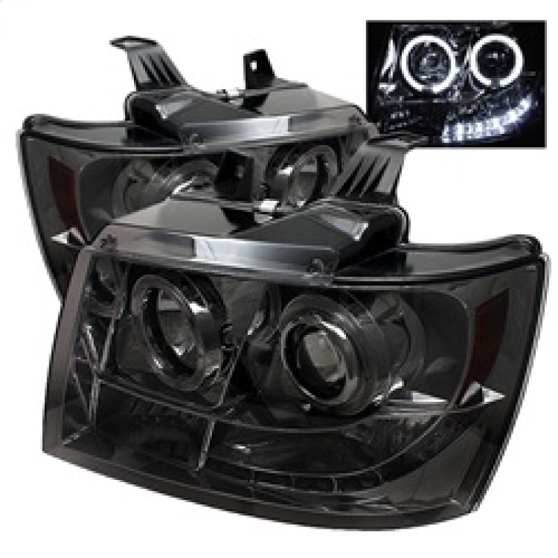 Faros delanteros de proyector LED Halo LED Smke Spyder Chevy Suburban 1500 07-14 PRO-YD-CSUB07-HL-SM