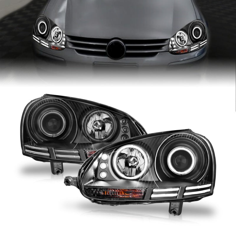 Faros delanteros con proyector ANZO 2006-2009 Volkswagen Rabbit con Halo negro (CCFL)