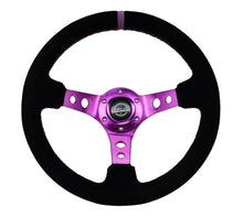 Cargar imagen en el visor de la galería, NRG Reinforced Steering Wheel (350mm / 3in. Deep) Black Suede w/Purple Center &amp; Purple Stitching