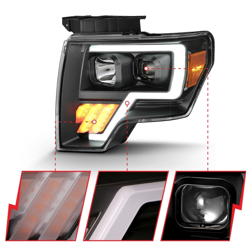 ANZO 2009-2014 Ford F-150 Projector Light Bar G4 H.L. Black Amber