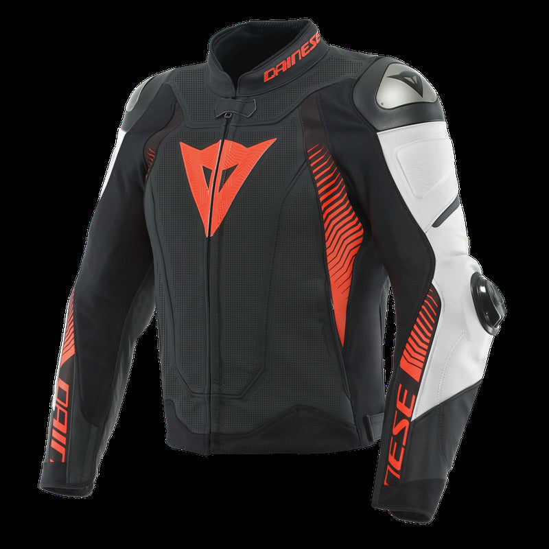 Dainese Super Speed 4 Leather Jacket Perforated Matte Black/White/Fluorescent Red Size - 44