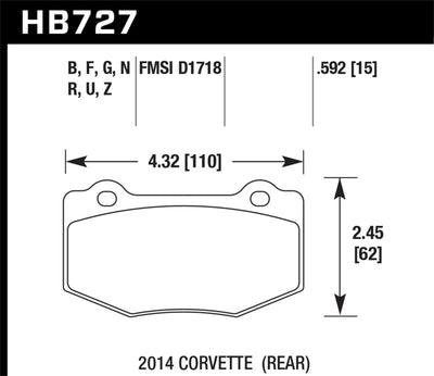Hawk Performance DTC-70 Rear Brake Pads — Fits 2014-2018 Chevrolet Corvette Camaro