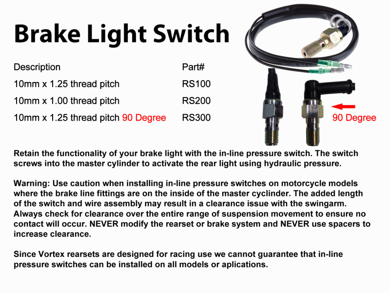 Vortex Racing Replacement Brake Light Press Switch - M10