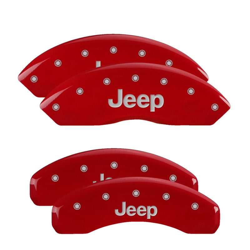 Cubiertas de pinza MGP 4 grabadas delanteras y traseras JEEP Acabado rojo plateado ch