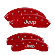 Cargar imagen en el visor de la galería, Cubiertas de pinza MGP 4 grabadas delanteras y traseras JEEP Acabado rojo plateado ch